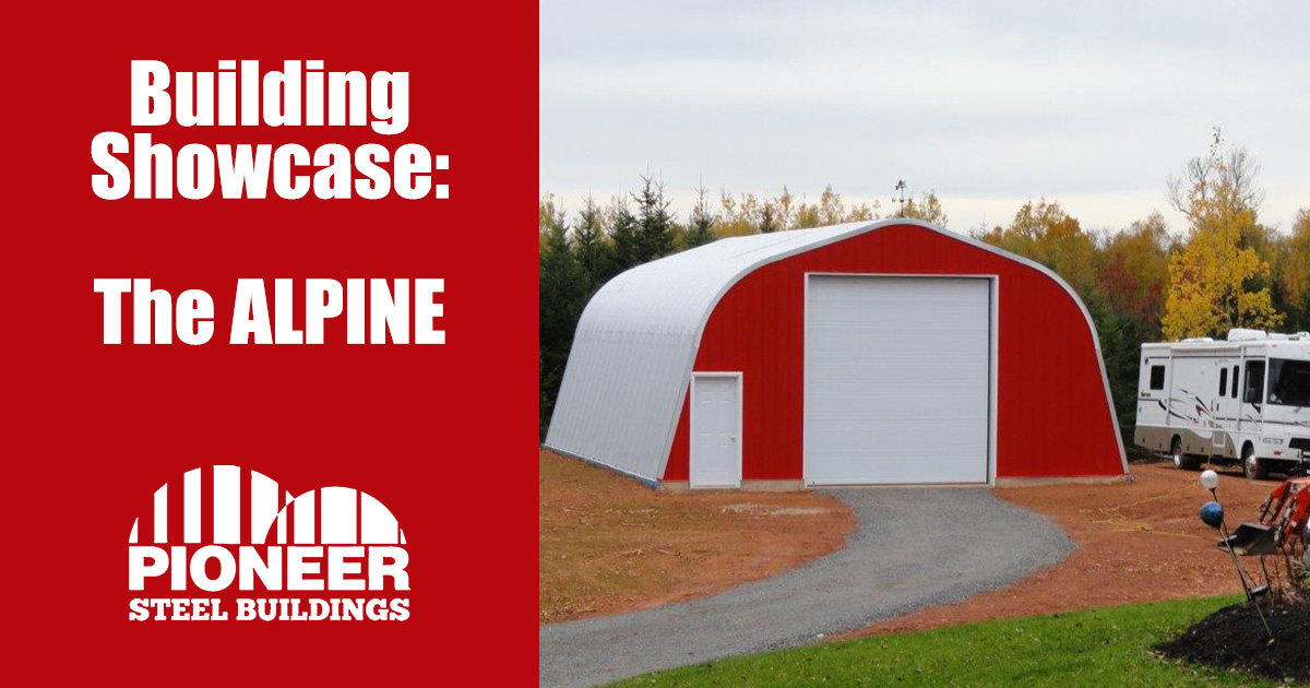 Red Alpine Steel Building with RV